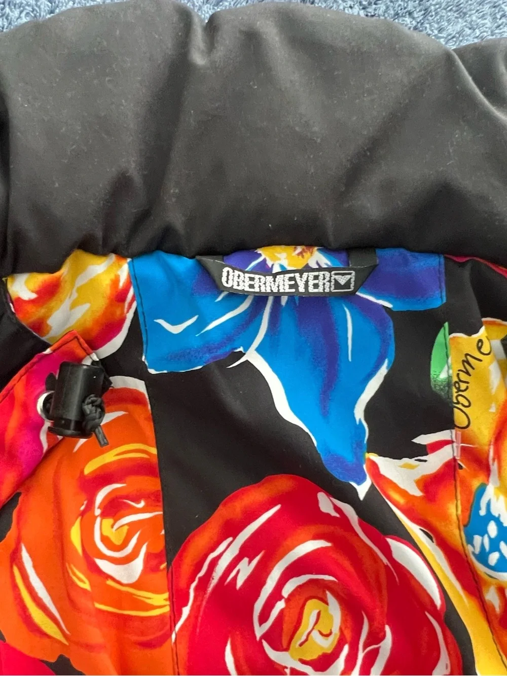 Obermeyer Women petite 8 Floral Puffer ski Jacket - Black with Bright Multi